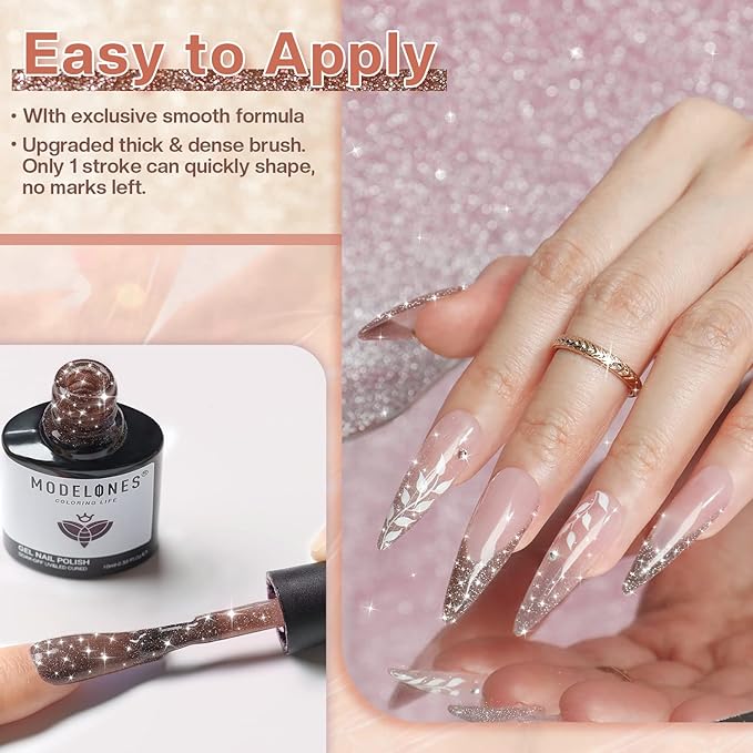 Modelones Nail Polish Remover, Acetone Nail Polish Remover and Glitter Sparkle Reflective Gel Rose Soak Off 8 Fl Oz for Nail Art Design LED Manicure Salon DIY at Home 1 PCS, Rose