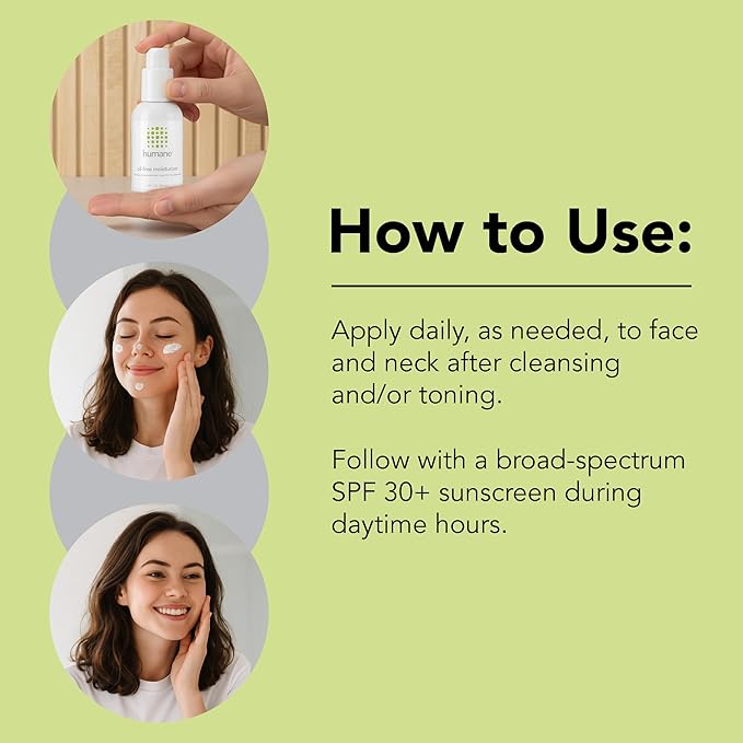 humane Oil-Free Daily Lightweight Face Moisturizer for Acne-Prone Skin - 4 Fl Oz - Gentle for All Skin Types - With Soothing Antioxidants Like Aloe Vera, Hyaluronic Acid, Cucumber and Grapeseed