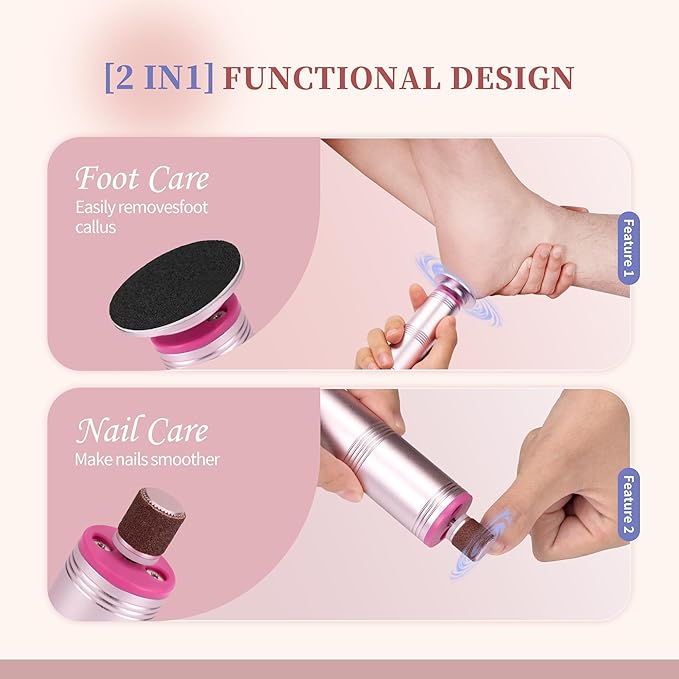 Electric Foot Callus Remover with 60 Sandpaper Discs, Durable Aluminum Adjustable Speed Foot Sander for Cracked, Rough Skin and Calluses, Ergonomic Design – Cherry Blossom