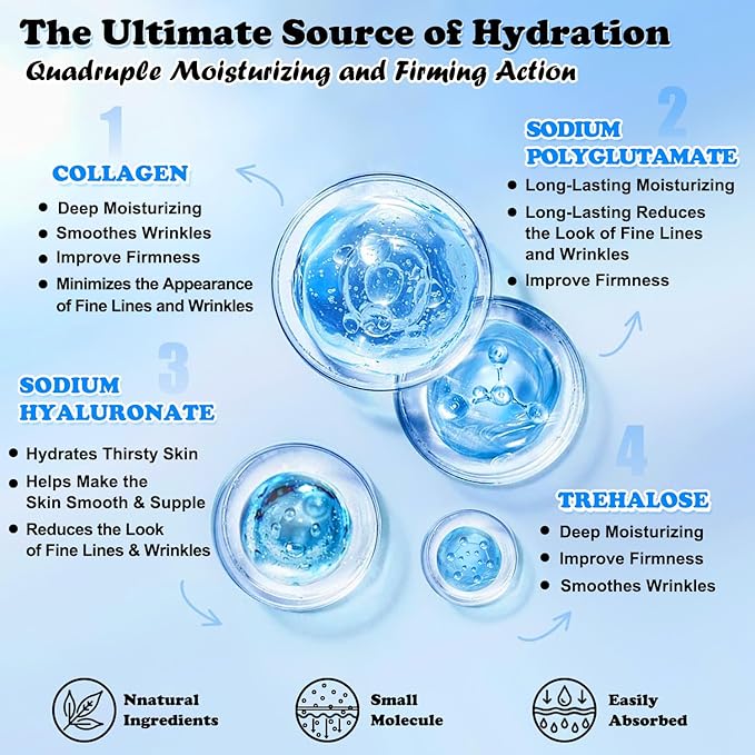 Collagen Face Mask with Hyaluronic Acid, Vitamin E Oil for Skin Care Hydrating, Moisturizing, Brightening & Anti Aging Face Masks Skincare for Oil, Dry, Acne, Sensitive All Skin Types 12PCS