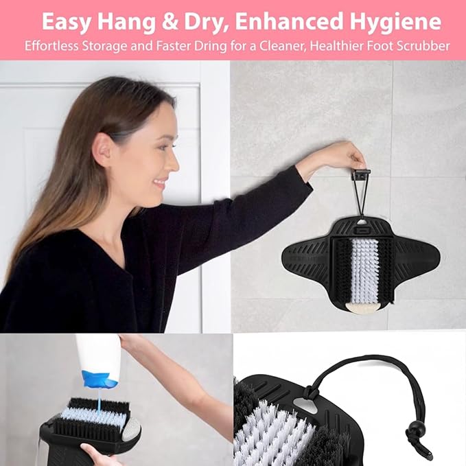 Efforest Shower Foot Scrubber Mat with Pumice Stone - Cleans, Smooths & Removes Dead Skin on Foot Without Bending, Foot Callus Remover with Non-Slip Suction Cups (Black)