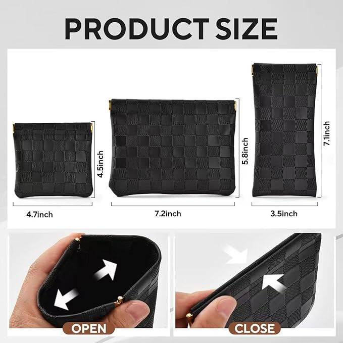 3PCS Small Makeup Bag for Purse，Waterproof Leather Portable Mini Makeup Bag,Snap Closure Organizer Pouch for Coin Cards Jewelry Lipstick Cosmetic Accessories，Small Travel Kit Storage Pouch
