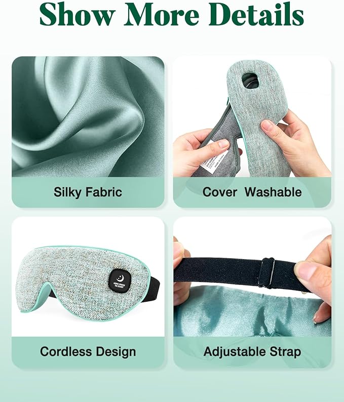 Heated Eye Mask for Dry Eyes, Cordless Warm Compress for Eyes, Light Blocking Eye Heating Pad, Styes, Sleep, Cover Washable, Rechargeable, Light Blue