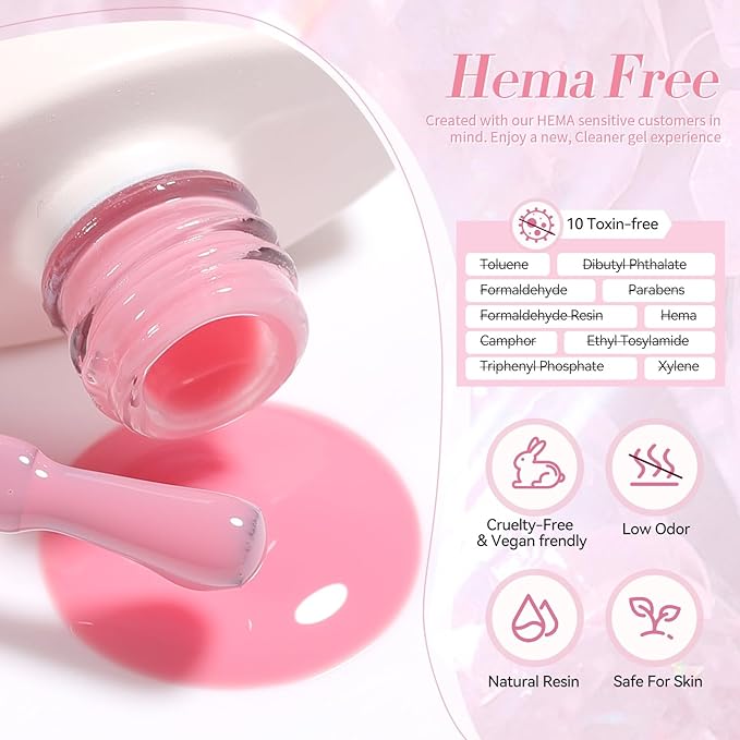 Born Pretty Jelly Pink Gel Nail Polish Milky Sheer Translucent Neutral Pink Gel Polish Hema-Free Soak Off Nail Art Gel 0.5 Fl Oz