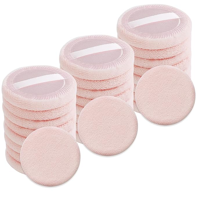 24PCS Makeup Powder Puffs Pink Cotton Powder Puffs Round Powder Puff for Makeup Face Powder Velour Puffs for Loose Powder Washable (Pink-24pcs)