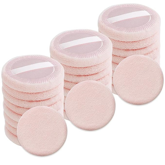 24PCS Makeup Powder Puffs Pink Cotton Powder Puffs Round Powder Puff for Makeup Face Powder Velour Puffs for Loose Powder Washable (Pink-24pcs)