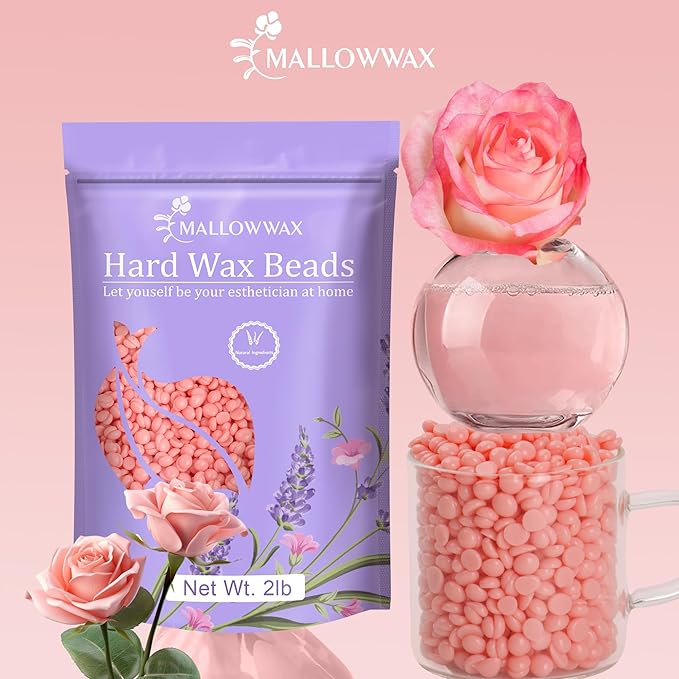 Hard Wax Beads for Hair Removal, 2LB – Premium Hair Removal Wax Refill for Sensitive Skin with Rose Formula, Ideal for Facial and Brazilian Areas