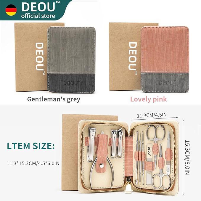 DEOU Manicure Sets Nail Clippers Stainless Steel Manicure and Pedicure kit Girls Professional Nail Files and Men's Grooming Scissors Tools for Home Personal Care or Gifts (Gray)