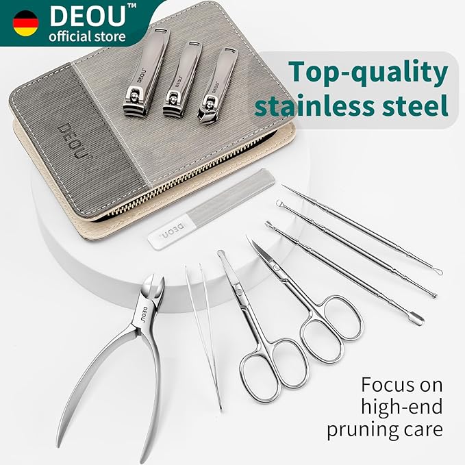 DEOU Manicure Sets Nail Clippers Stainless Steel Manicure and Pedicure kit Girls Professional Nail Files and Men's Grooming Scissors Tools for Home Personal Care or Gifts (Pink upgraded version)