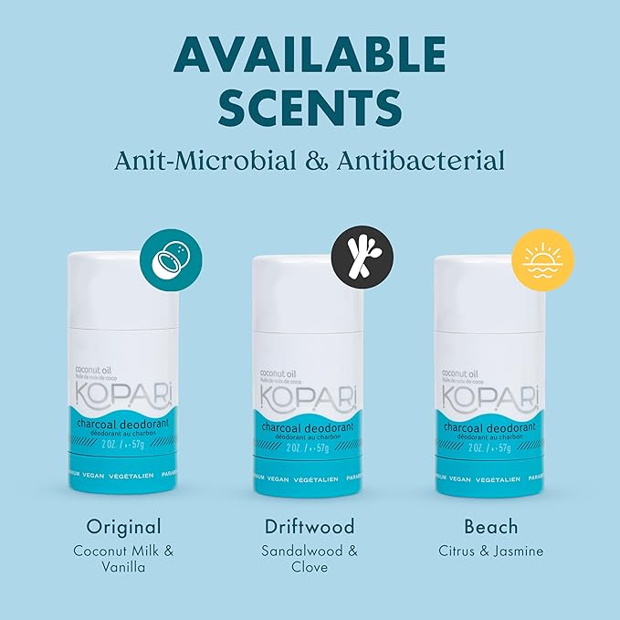 Kopari Aluminum Free Coconut Deodorant, Non Toxic & Clean Plant-Based, No Aluminum, Parabens or Baking Soda, Long Lasting Protection, Beach 2 Pack