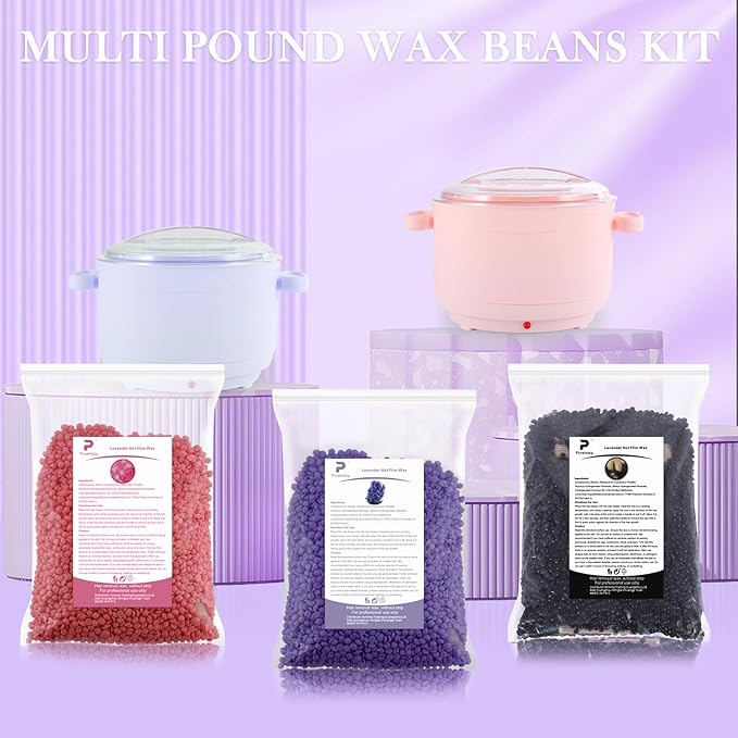 Wax Beads for hair removal- 3lb Hard Wax Professional Beans - Low Termperature Stripless Melting Wax for Body, Leg, Bikini Back, Nose, Upper Lip, Facial, Underarm - Brazilian Painless Waxing