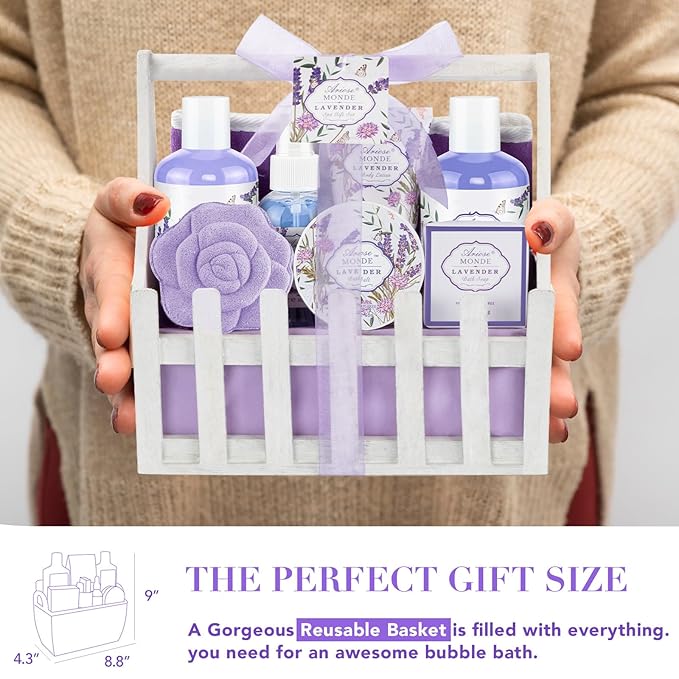 Gift Baskets for Women, Lavender Gift Sets for Women Self Care Spa Gift Basket Includes Body Lotion, Shower Gel, Bubble Bath, Relaxing Gifts For Her, Mom, Sister, Birthday & Christmas Gifts
