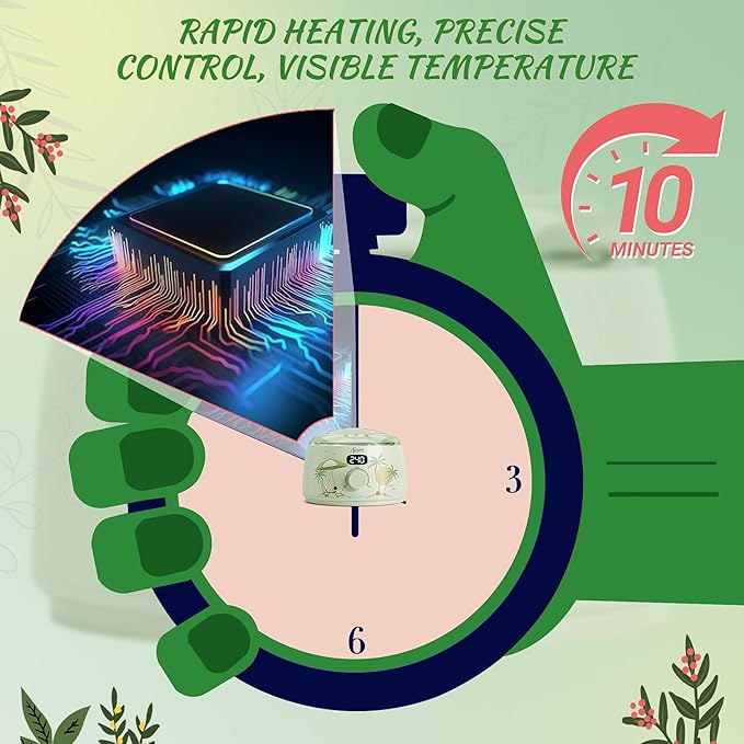 Ajoura Digital Wax Warmer Kit - 10-Min Quick Heat Hair Removal System with Precision Temp Control, Includes 30 Wax Sticks for Women Men, Home Salon Use(Light Green)