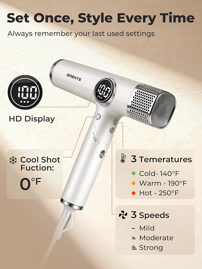 Portable Travel Hair Dryer, 110,000 RPM High-Speed Ionic Hair Dryers,Negative Ion Blow Dryer,4 Heat Settings & 3 Speed, Magnetic Diffuser & Concentrator,Low Noise, Lightweight, No Heat Damage