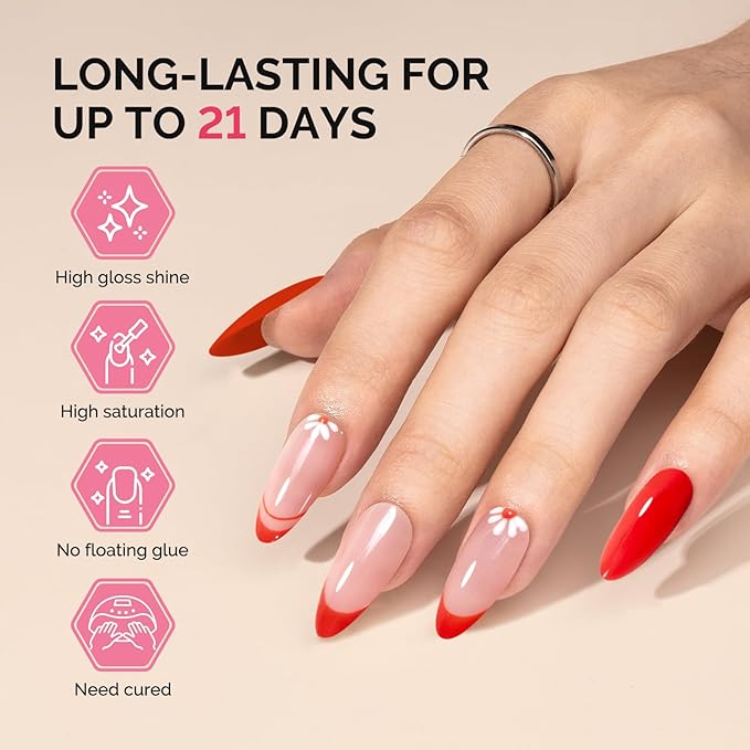 MelodySusie Fleurwee Plant Based Gel Nail Polish, Hema Free Bright Orange Red Nail Polish, Soak Off UV LED Gel Polish Gift for Women 21 Non Toxic Long Lasting Nail Art Manicure Salon DIY at Home P24