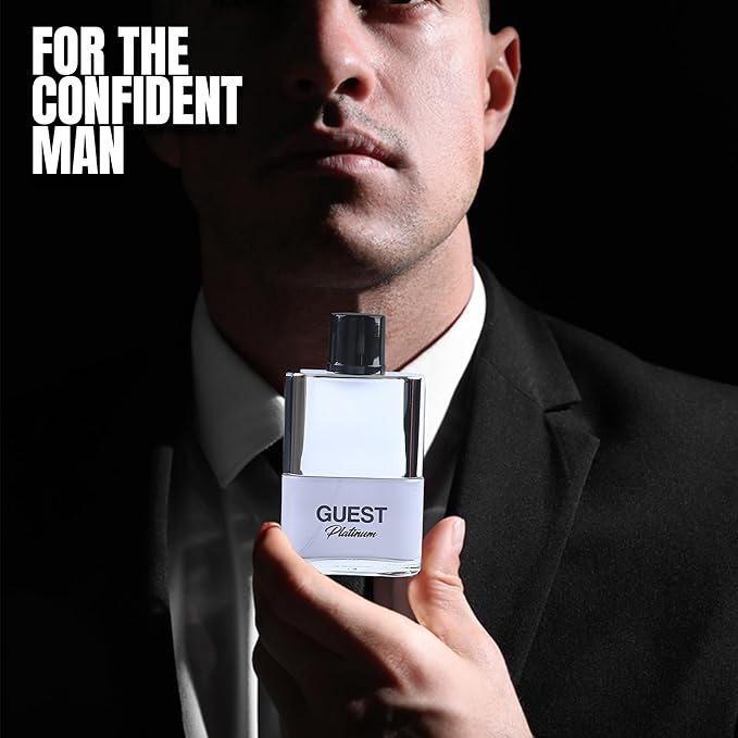 Guest Platinum Sensual Woody Fragrance for Men | Long Lasting Cologne Aromatic Scent, Eau de Parfum Natural Spray - Great Holiday Gift, 3.4 Fl Oz/100 Ml