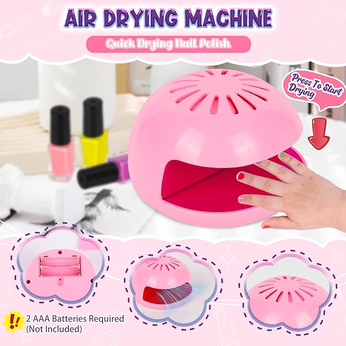 Kids Nail Polish Set for Girls, 27PCS Nail Art Kit with Nail Dryer, Non Toxic Nail Polish kit and Fake Nails for Kids, Halloween Christmas Birthday Gifts for Girls 8-12