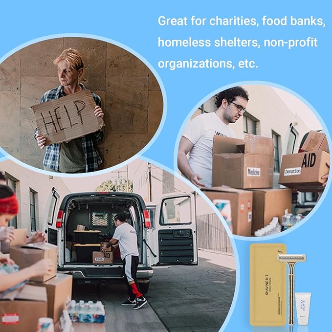 Disposable Shave Kit for Men &Women - 50 Pcs Wheat Straw Razors and Cream Bulk, Individually Wrapped Portable Toiletries Amenities for Hotel, Airbnb, Homeless, Shelter, Charity, Camping and Travel