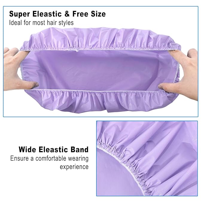 6 PCS Shower Caps for Women, Double Side Waterproof Shower Cap, Reusable Elastic Bath Caps for Shower, EVA Bathing Shower Caps, Bath Hair Caps - Black+Plum+Teal+Red+Lavender+Gray