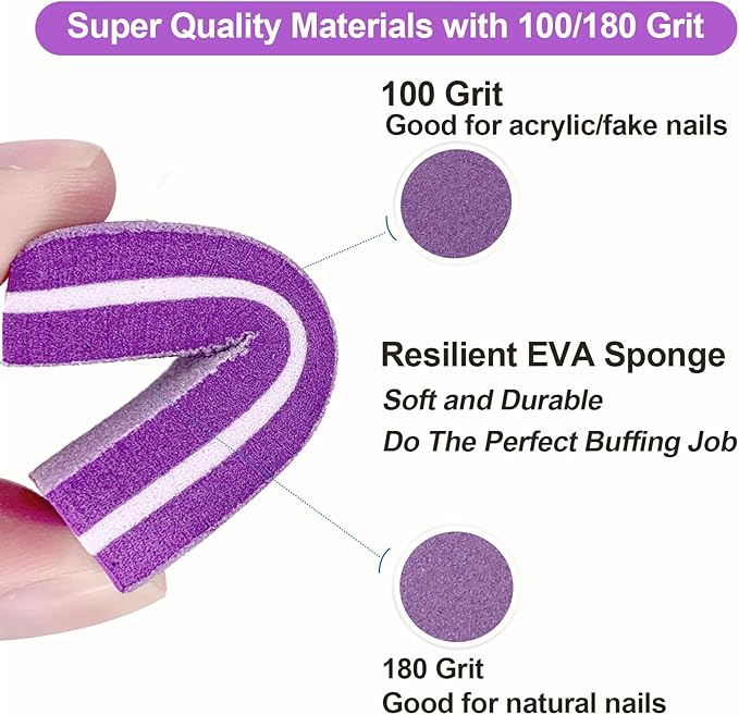 Nail Buffers (30 Pcs), Buffer Block Nail File for Acrylic and Natural Nails, 100/180 Grit Small Nail Buffer Block Bulk Buffing Nail Buff limas para unas acrilicas Professional Manicure Set Purple