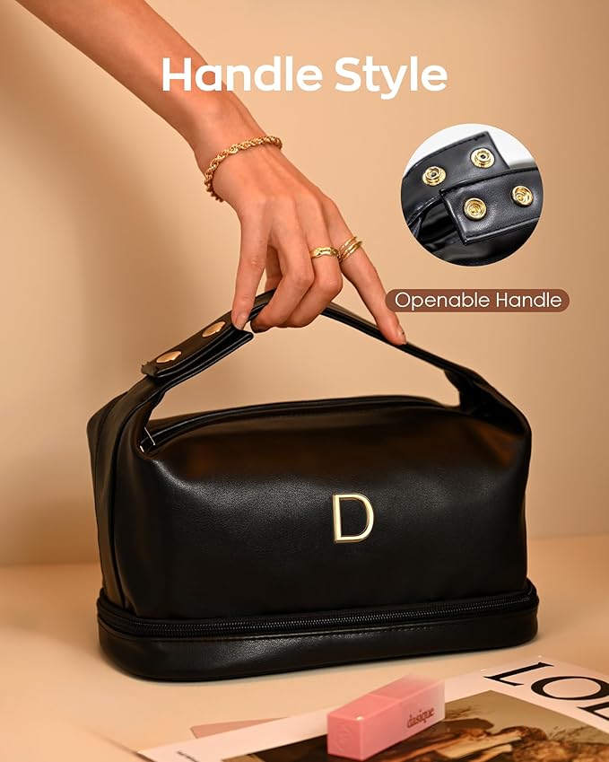 Teacher Gifts-Initial Makeup Bags Personalized Bags with Handle, Women Group Gift Cosmetic Bag, Women Makeup Bags Letter Travel Toiletry Bag with Makeup Brush Organizer-Graduation Gift