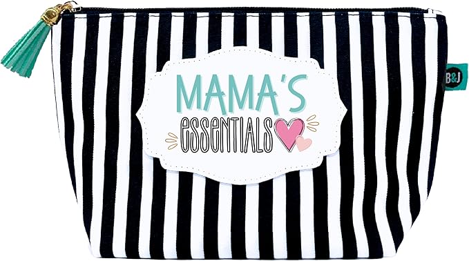 Brooke & Jess Designs Mama's Essentials Pouch Gifts for Women Striped Makeup Bags Cosmetic Bag Travel Toiletry Makeup Pouch Pencil Bag with Zipper Best Mama Mommy Mother Birthday Just Because Gifts