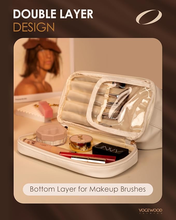 Tween Girls Birthday Women Gift, Personalized Makeup Bag with Handle, Initial Double Layer Cosmetic Bag with Makeup Brush Organizer, Cute Cosmetic Pouch for Women, Gifts for Friends Female