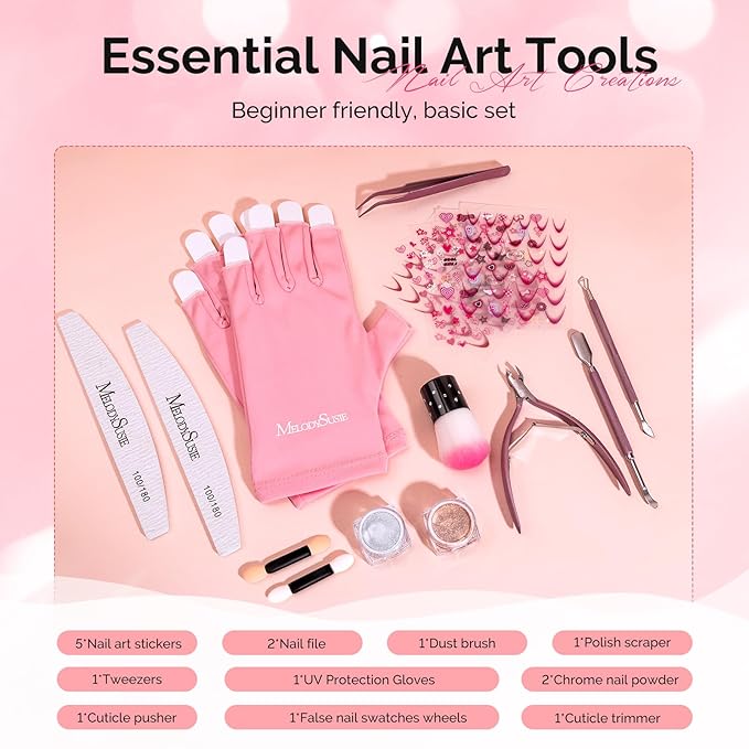 MelodySusie Gel Nail Polish Kit with UV Light P-PLUS30F- Popular Color Gel with Builder and Baser &Glossy Top Coat Soak Off Includes Nail Art Tools Nail Art Gift for Women & Girls