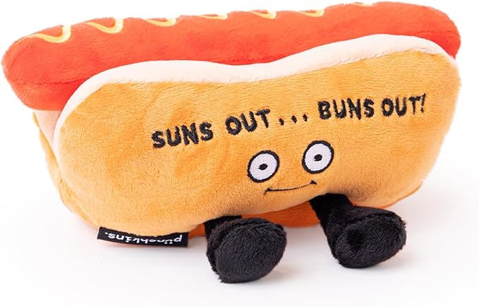 Punchkins Hot Dog Plushie - Suns Out, Buns Out Cute Hot Dog Plush, Sassy & Funny Food Plush Toy for Gifting
