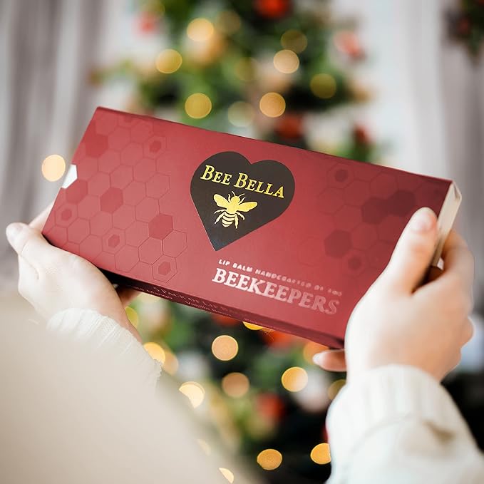 Bee Bella Lip Balm Holiday Gift Box, Cherry, Lavender Vanilla, Vanilla Bean, Pumpkin Spice, Candy Cane, 5 Pack, Gift, Organic Beeswax with Vitamin E, Handmade in USA