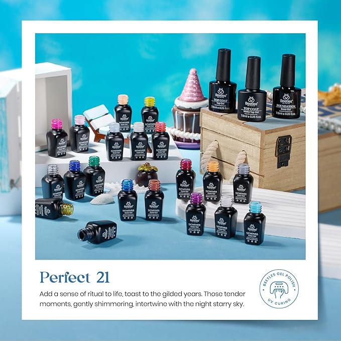 Beetles Winter Gel Nail Polish Set - 20 Pcs Neon Nail Gel Polish Set Soak Off Uv LED Gold Sliver Glitter Nail Polish Kit Blue Pink Black White Uv for Nail Art Salon Christmas Gift for Women