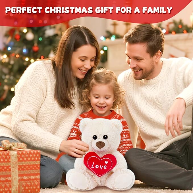 Small Teddy Bear Cute Soft Stuffed Animal Plush Toy I Love You Bears Holding Red Heart for Baby Shower Kids Girls Girlfriend Christmas Valentine's Day, Wedding, Anniversary, Birthday, White