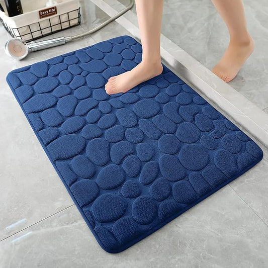 YIHOUSE Memory Foam Bath Mat Cobblestone Bathroom Rugs Super Water Absorbent Bath Mats for Bathroom Machine Washable Bath Rugs(17x24,Dark Blue)