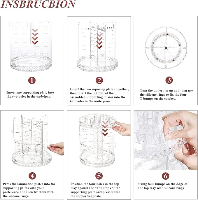 ZHIAI 360 Rotating Makeup Organizer, Large Capacity Cosmetics Organizer for Perfume Holder Organizer Countertop, DIY Adjustable Bathroom Makeup Carousel Holder Rack, Clear Diamond