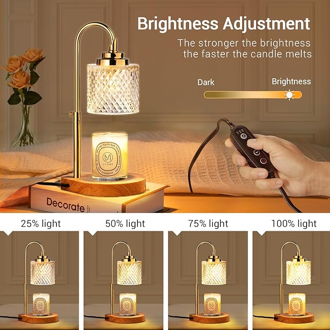 Candle Warmer Lamp, Latest Upgraded Candle Lamp Warmer with 2-4-8H Timing, 4-Level Dimming, Height Adjustable, 2 Bulbs for Home Decor Christmas Birthday Gifts for Women Mom Mother's Day Gifts