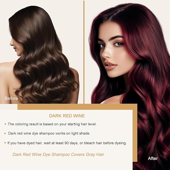Fvquhvo Red Hair Dye Shampoo, Hair Color Shampoo for Women Men, Long Lasting Red Hair Dye, Covers Gray Hair in Minutes, Dark Burgundy Hair Dye, Champu Para Canas, Easy to Use, 16.90 Fl Oz