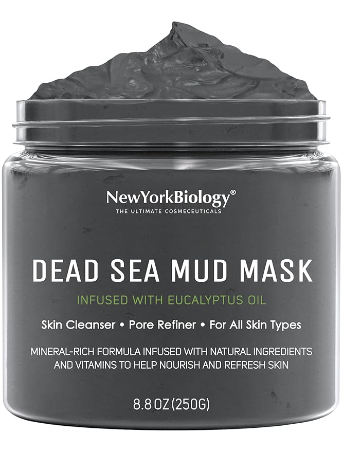 New York Biology Dead Sea Mud Mask for Face and Body | with Eucalyptus | Spa Quality Pore Refiner for Oily Skin | Natural Skincare for Women & Men | Tighten Skin for A Healthier Complexion | 8.8 oz
