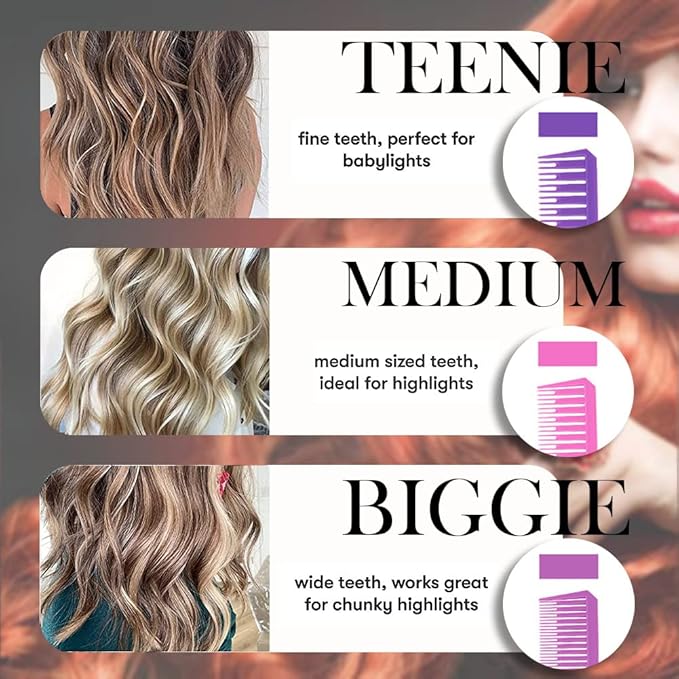 SKYPIA 3 Piece Professional Dyeing Hair Comb Set, Highlight Combs for Hair Stylist Weaving Styling Brush Set with Long Stainless Steel Rat Tail Stylist Combs, Purple & Pink