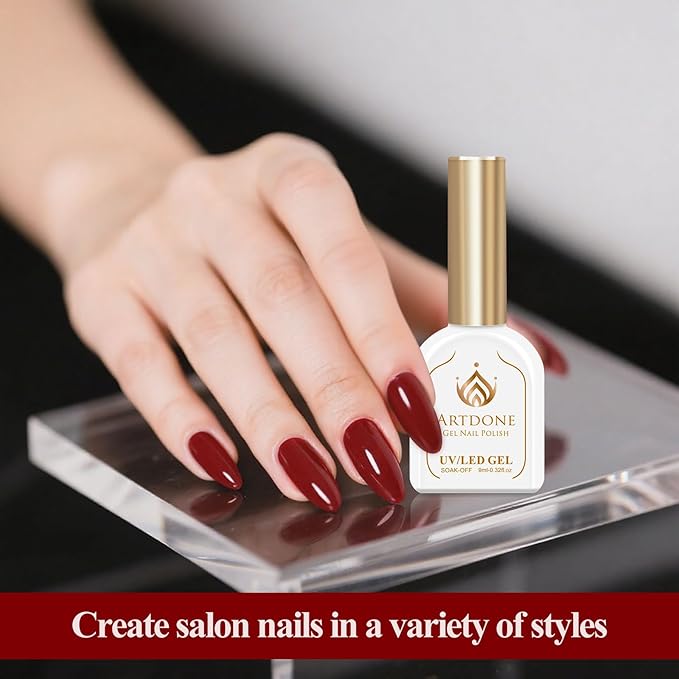 Artdone Gel Nail Polish Hema-free Solid Color Dark Red For All Seasons Neutral Soak Off LED Lamp Needed For Manicure Nail Art