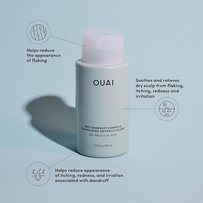 OUAI Detox Shampoo (10 fl oz) & Anti-Dandruff Deluxe Size (1 fl oz) Bundle - Soothing, Clarifying Shampoo Set for Dry, Flaky Scalp - Removes Dirt & Build Up (2 Count)