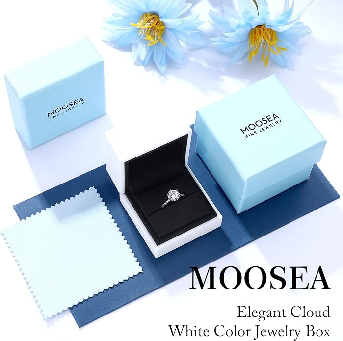 MOOSEA 3CT Moissanite Engagement Rings for Women, Brilliant D Color VVS1 Clarity Lab Created Rings S925 Sterling Silver 14K White Gold Vermeil 6 Claw Moissanite Ring for Women Jewelry Gifts