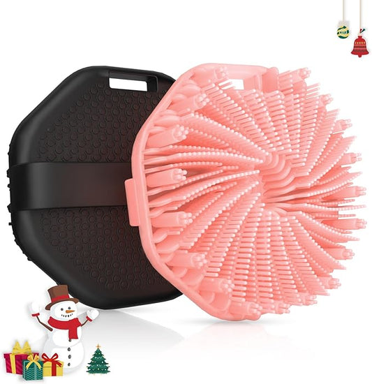 Silicone Body Scrubber 2 Counts, Exfoliating Body Wash Scrubbers Exfoliator, Shower Body Brush for Effective Showering Exfoliation and Gentle Massage (Black+Pink)