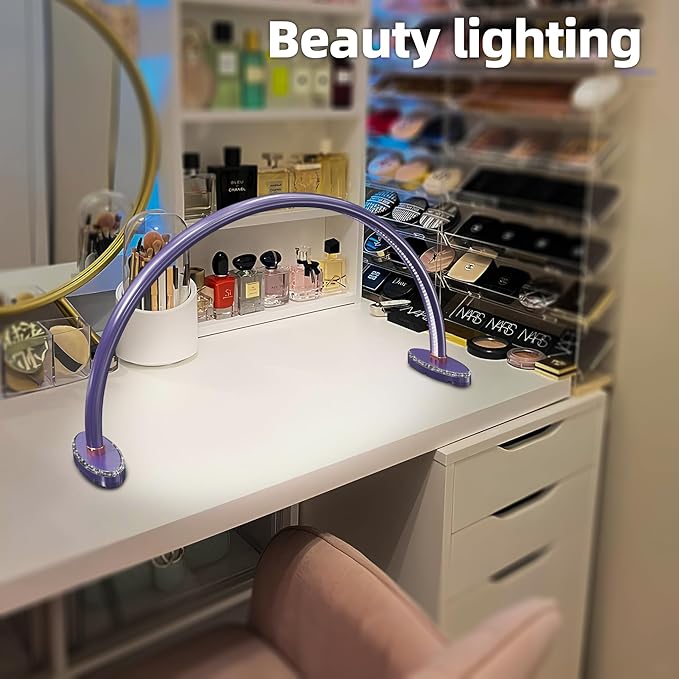 Large Half Moon Light for Nail Desk, Stepless Dimmable Lamp for Nails Table, 3 Color Temperature 24 inch Purple Led Nail tech Desk lamp for Manicure Sculpture Handi Crafts Lighting