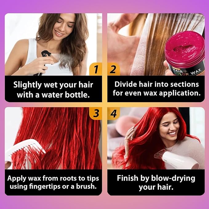 6 Colors Temporary Hair Color Wax for Christmas Party-Green Purple Orange Pink Red Blue Washable Dye for Kids, Men&Women | Stocking Stuffers | Non-Sticky Hair Dye Wax for Cosplay Party&Daily Fun(4 oz)