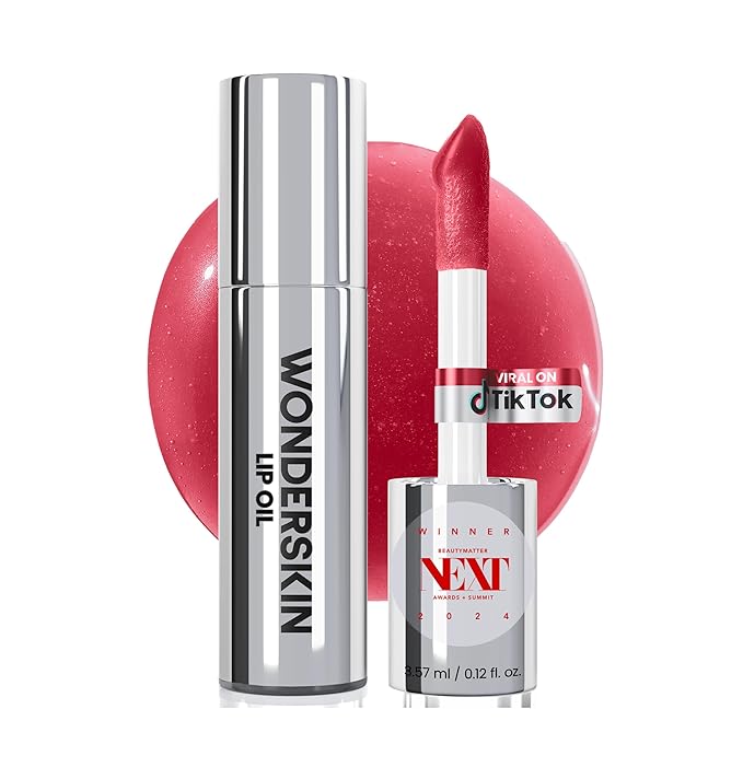 Wonderskin Lip Oil Rehab Serum - Tinted Lip Oil for Women, Hydrating, Moisturizing, and Non-Sticky Red Tint Serum for Dry Lips (Amour)