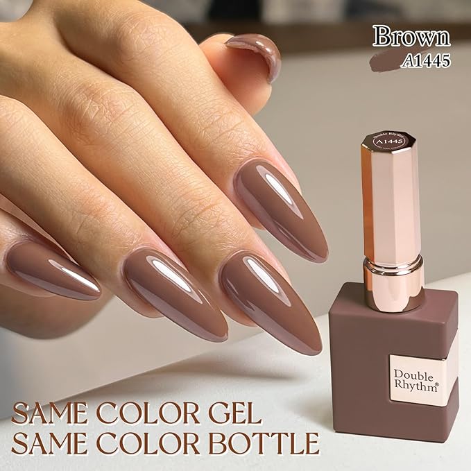 Double Rhythm 15ML Gel Nail Polish Pure Sheer Same Color Same Bottle Soak Off Gel Polish Art Manicure Salon DIY at Home for Women (Gray Brown-A1445)