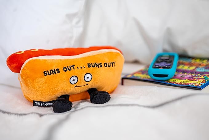 Punchkins Hot Dog Plushie - Suns Out, Buns Out Cute Hot Dog Plush, Sassy & Funny Food Plush Toy for Gifting
