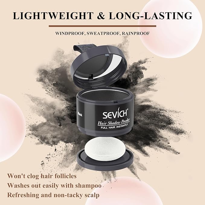 Sevich Hairline Powder,Instantly Conceals Hair Loss, Root Touch up Powder, Hair Shadow Toppers for Women & Men, Touch Up for Thinning Gray Hair, Windproof & Sweatproof,Black