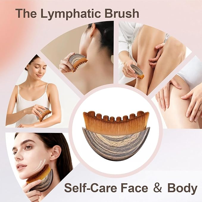Lymphatic Contour Face Brush, Manual Lymphatic Drainage Massager, Natural Makeup Brushes with Durable Soft Bristles, Hypoallergenic Ergonomic Facial Cleansing Brush for Sculpting
