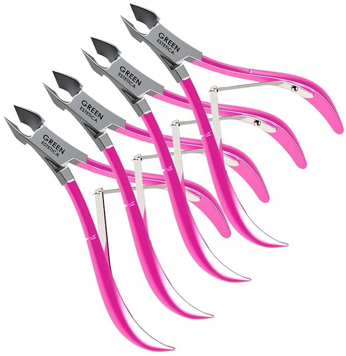 Professional Cuticle Trimmer Nail Cuticle Cutter Stainless Steel Cuticle Nippers with Sharp Blades of Cuticle Remover Clippers Manicure Tools Double Spring - Pedicure Nail Tools (Pink - 4 Pack)